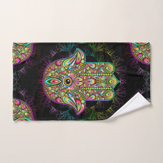 Hamsa Fatma Hand Psychedelic Art Bad Handdoek (Handdoek)