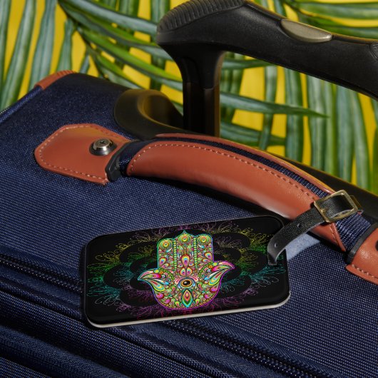 Hamsa Fatma Hand Psychedelic Art Bagagelabel (Voorkant Insitu 3)