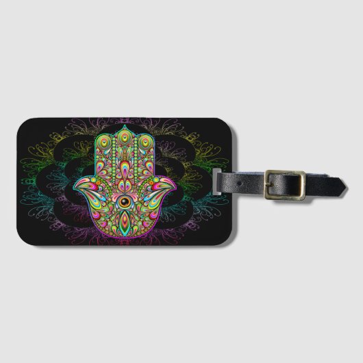 Hamsa Fatma Hand Psychedelic Art Bagagelabel (Voorkant (horizontaal))