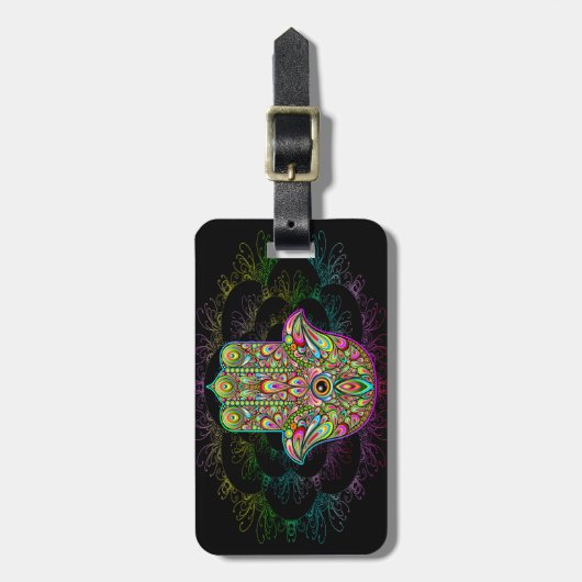 Hamsa Fatma Hand Psychedelic Art Bagagelabel (Voorkant verticaal)