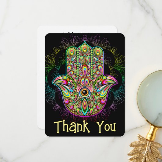 Hamsa Fatma Hand Psychedelic Art Bedankkaart (Voorkant / Achterkant in situ)