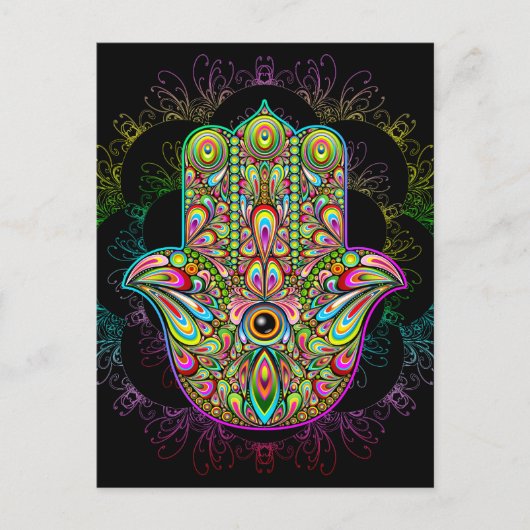 Hamsa Fatma Hand Psychedelic Art Briefkaart (Voorkant)