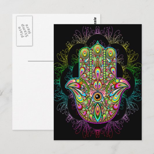 Hamsa Fatma Hand Psychedelic Art Briefkaart (Voorkant / Achterkant)