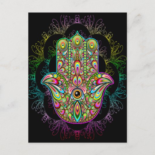 Hamsa Fatma Hand Psychedelic Art Briefkaart (Voorkant)