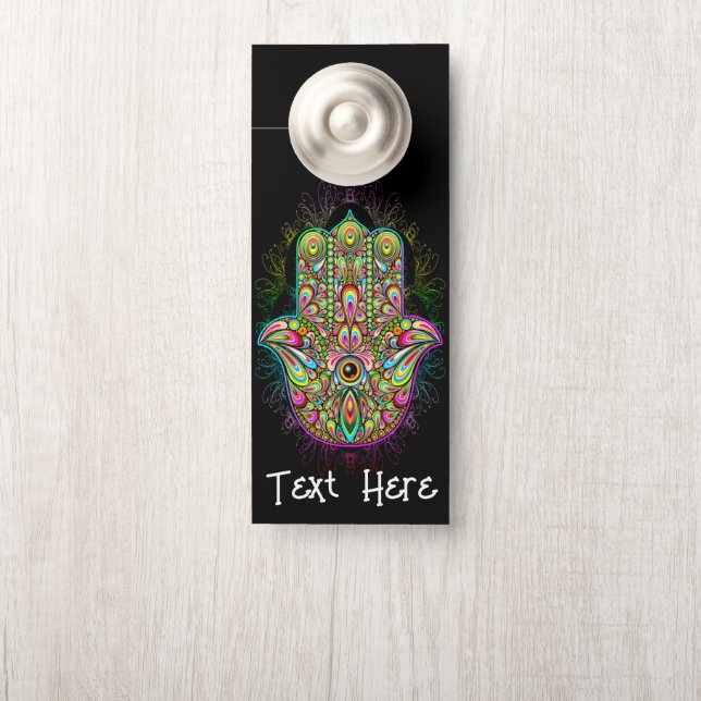 Hamsa Fatma Hand Psychedelic Art Deurhanger (Op knop)