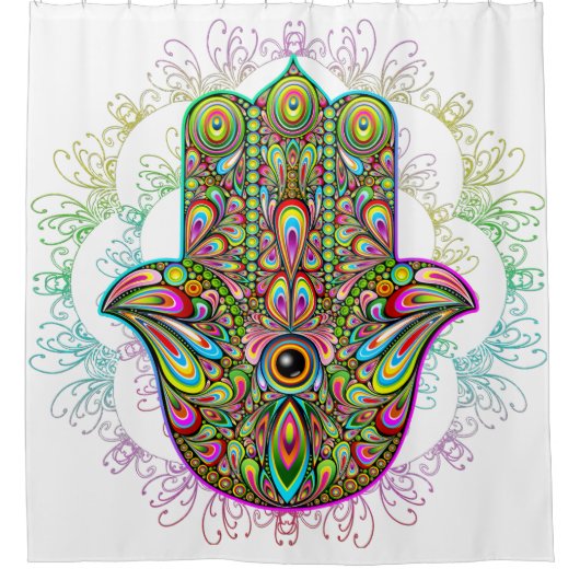 Hamsa Fatma Hand Psychedelic Art Douchegordijn (Voorkant)