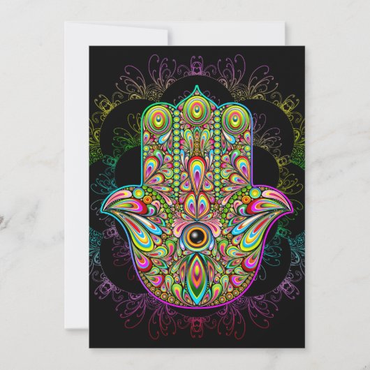 Hamsa Fatma Hand Psychedelic Art Feestdagenkaart (Voorkant)