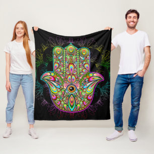 Hamsa Fatma Hand Psychedelic Art Fleece Deken