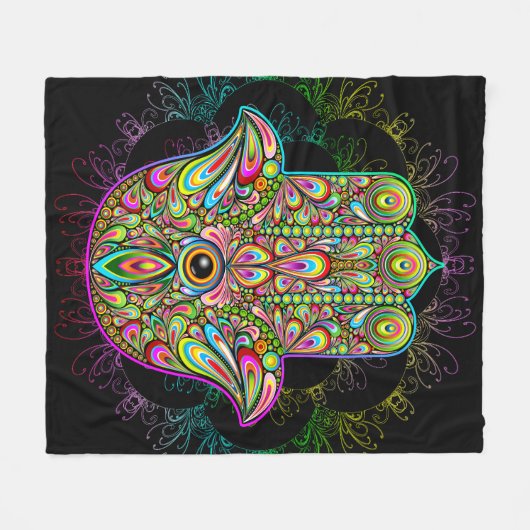 Hamsa Fatma Hand Psychedelic Art Fleece Deken (Voorkant (Horizontaal))