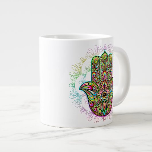 Hamsa Fatma Hand Psychedelic Art Grote Koffiekop (Voorkant rechts)