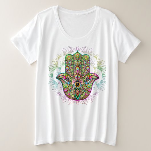 Hamsa Fatma Hand Psychedelic Art Grote Maat T-shirt (Design voorkant)