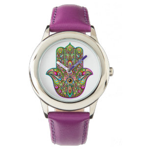 Hamsa Fatma Hand Psychedelic Art Horloge
