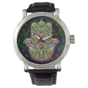 Hamsa Fatma Hand Psychedelic Art Horloge