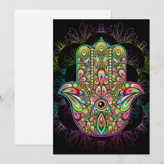 Hamsa Fatma Hand Psychedelic Art Kaart (Voorkant / Achterkant)