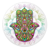 Hamsa Fatma Hand Psychedelic Art Keramische Knop (Voorkant)