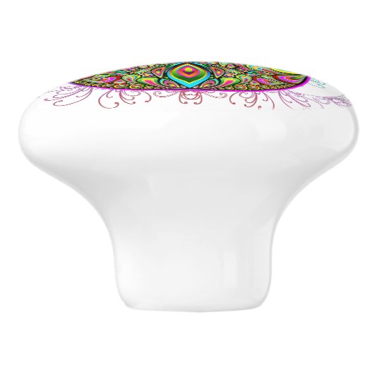 Hamsa Fatma Hand Psychedelic Art Keramische Knop (Zijkant)