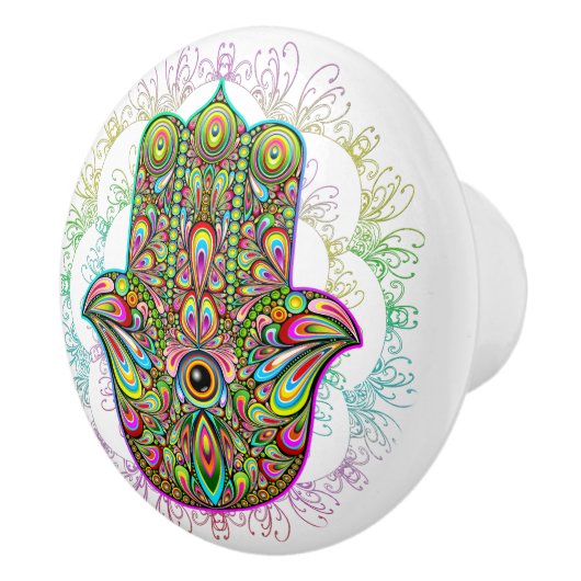 Hamsa Fatma Hand Psychedelic Art Keramische Knop (Rechts)