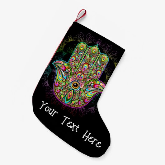 Hamsa Fatma Hand Psychedelic Art Kleine Kerstsok (Voorkant (Hangend))