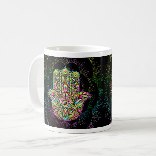 Hamsa Fatma Hand Psychedelic Art Koffiemok (Voorkant links)