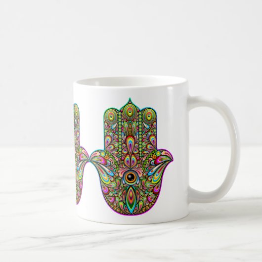 Hamsa Fatma Hand Psychedelic Art Koffiemok (Rechts)