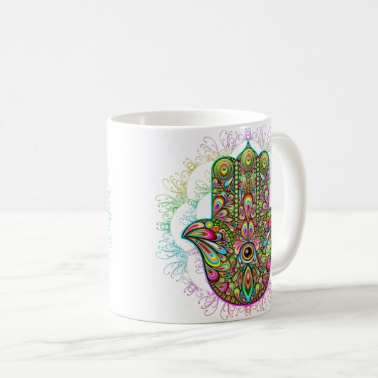 Hamsa Fatma Hand Psychedelic Art Koffiemok (Voorkant rechts)