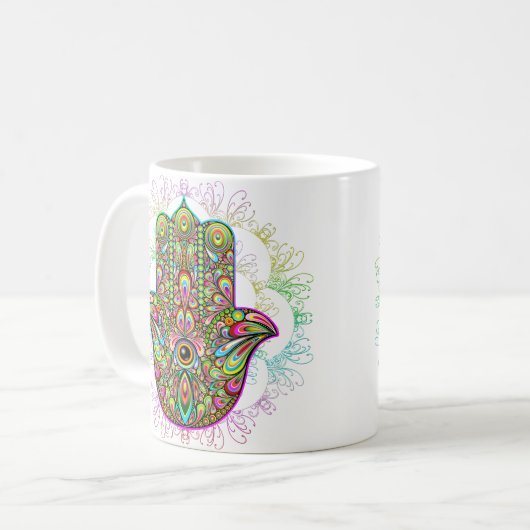 Hamsa Fatma Hand Psychedelic Art Koffiemok (Voorkant links)