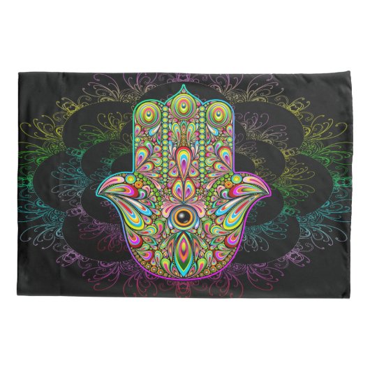 Hamsa Fatma Hand Psychedelic Art Kussensloop (Achterkant)