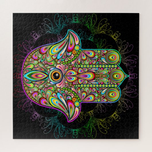 Hamsa Fatma Hand Psychedelic Art Legpuzzel (Horizontaal)