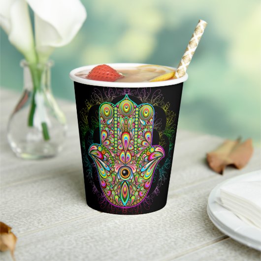 Hamsa Fatma Hand Psychedelic Art Papieren Bekers (Insitu)
