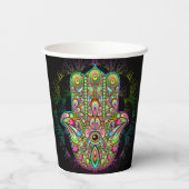 Hamsa Fatma Hand Psychedelic Art Papieren Bekers (Achterkant)