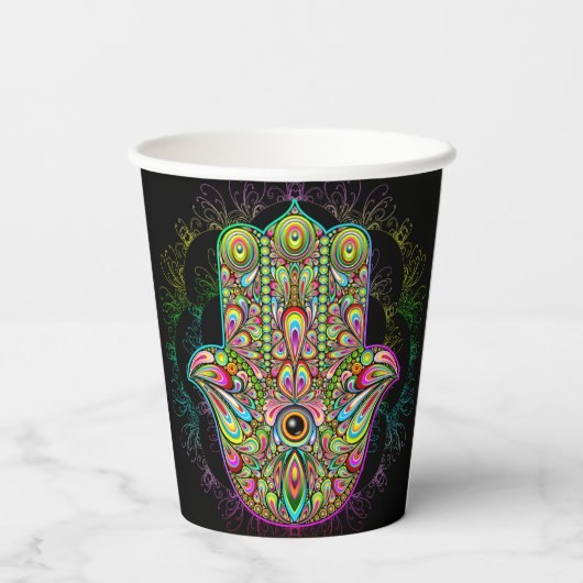 Hamsa Fatma Hand Psychedelic Art Papieren Bekers (Achterkant)