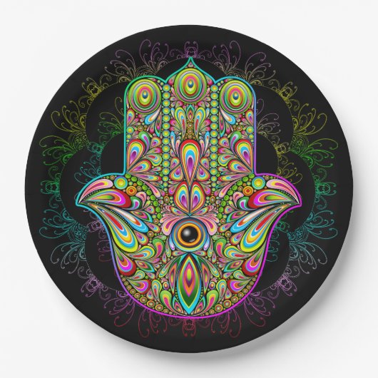 Hamsa Fatma Hand Psychedelic Art Papieren Bordje (Voorkant)
