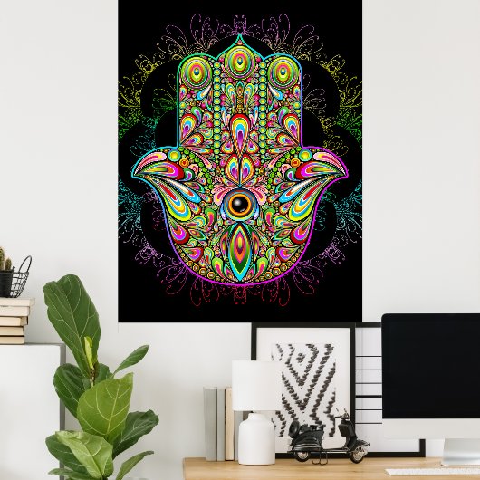 Hamsa Fatma Hand Psychedelic Art Poster (Thuiskantoor)