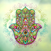 Hamsa Fatma Hand Psychedelic Art Raamsticker (Vel 3)