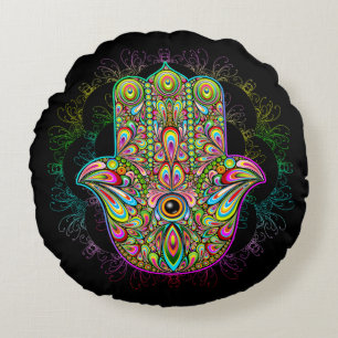 Hamsa Fatma Hand Psychedelic Art Rond Kussen