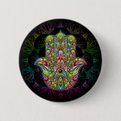 Hamsa Fatma Hand Psychedelic Art Ronde Button 5,7 Cm (Voorkant)