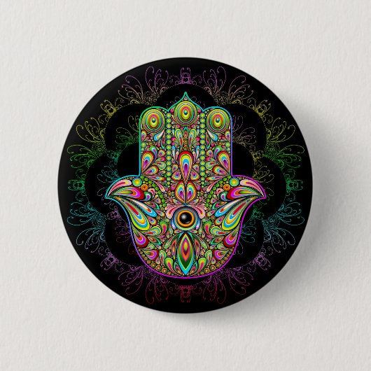 Hamsa Fatma Hand Psychedelic Art Ronde Button 5,7 Cm (Voorkant)