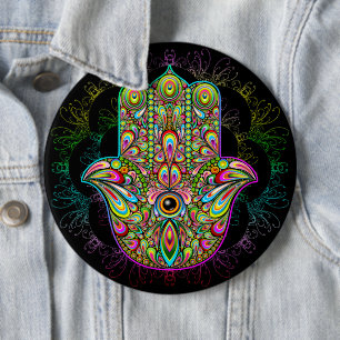 Hamsa Fatma Hand Psychedelic Art Ronde Button 6,0 Cm