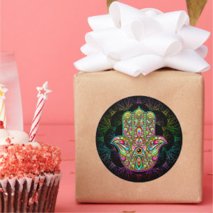 Hamsa Fatma Hand Psychedelic Art Ronde Sticker