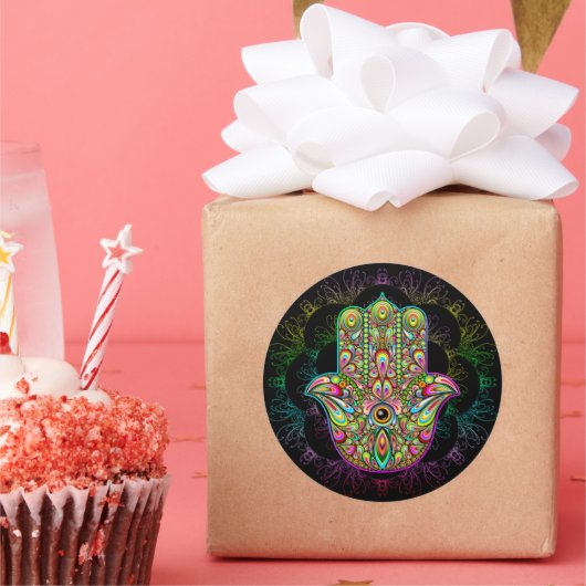 Hamsa Fatma Hand Psychedelic Art Ronde Sticker (Feest)