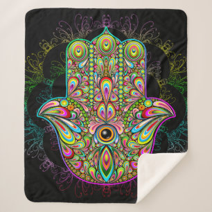 Hamsa Fatma Hand Psychedelic Art Sherpa Deken