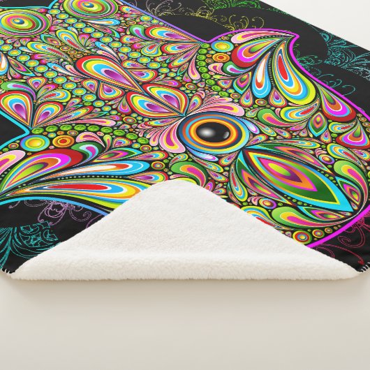 Hamsa Fatma Hand Psychedelic Art Sherpa Deken (3/4)