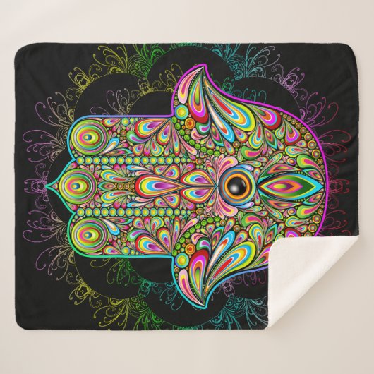 Hamsa Fatma Hand Psychedelic Art Sherpa Deken (Voorkant (horizontaal))