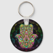 Hamsa Fatma Hand Psychedelic Art Sleutelhanger (Voorkant)