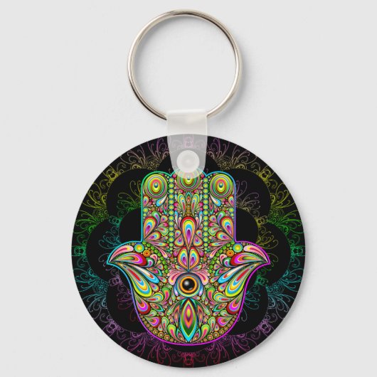 Hamsa Fatma Hand Psychedelic Art Sleutelhanger (Voorkant)