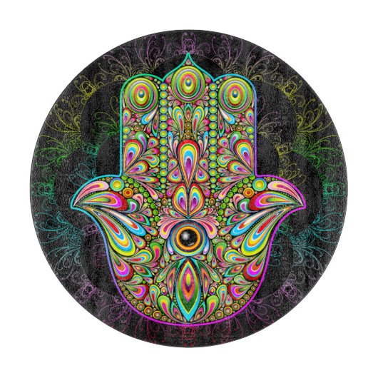 Hamsa Fatma Hand Psychedelic Art Snijplank (Voorkant)