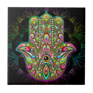 Hamsa Fatma Hand Psychedelic Art Tegeltje