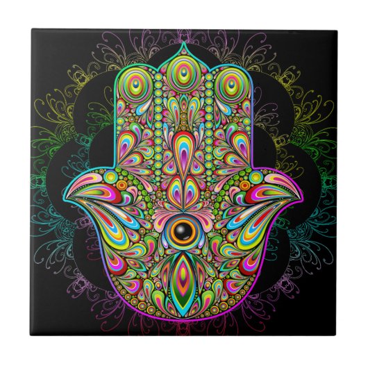 Hamsa Fatma Hand Psychedelic Art Tegeltje (Voorkant)