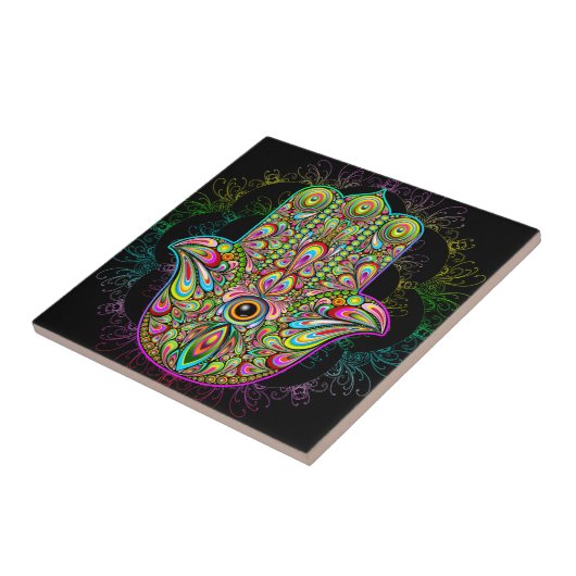 Hamsa Fatma Hand Psychedelic Art Tegeltje (Zijkant)