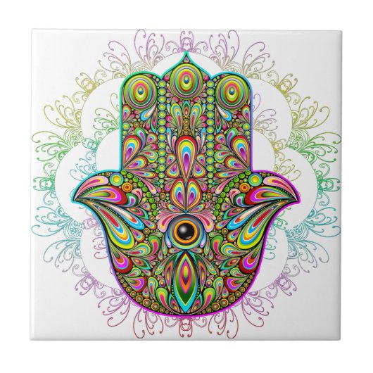Hamsa Fatma Hand Psychedelic Art Tegeltje (Voorkant)
